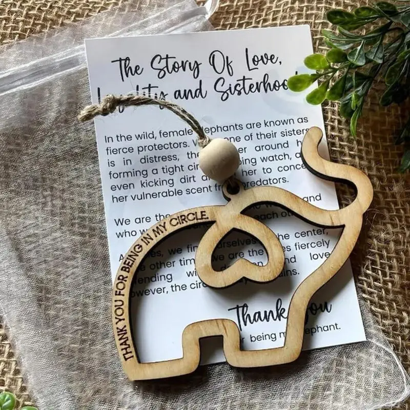 Wooden Friendship Gift Sisterhood Elephant Keychain Charm Is Suitable for Hanging on Bags and Other Places.