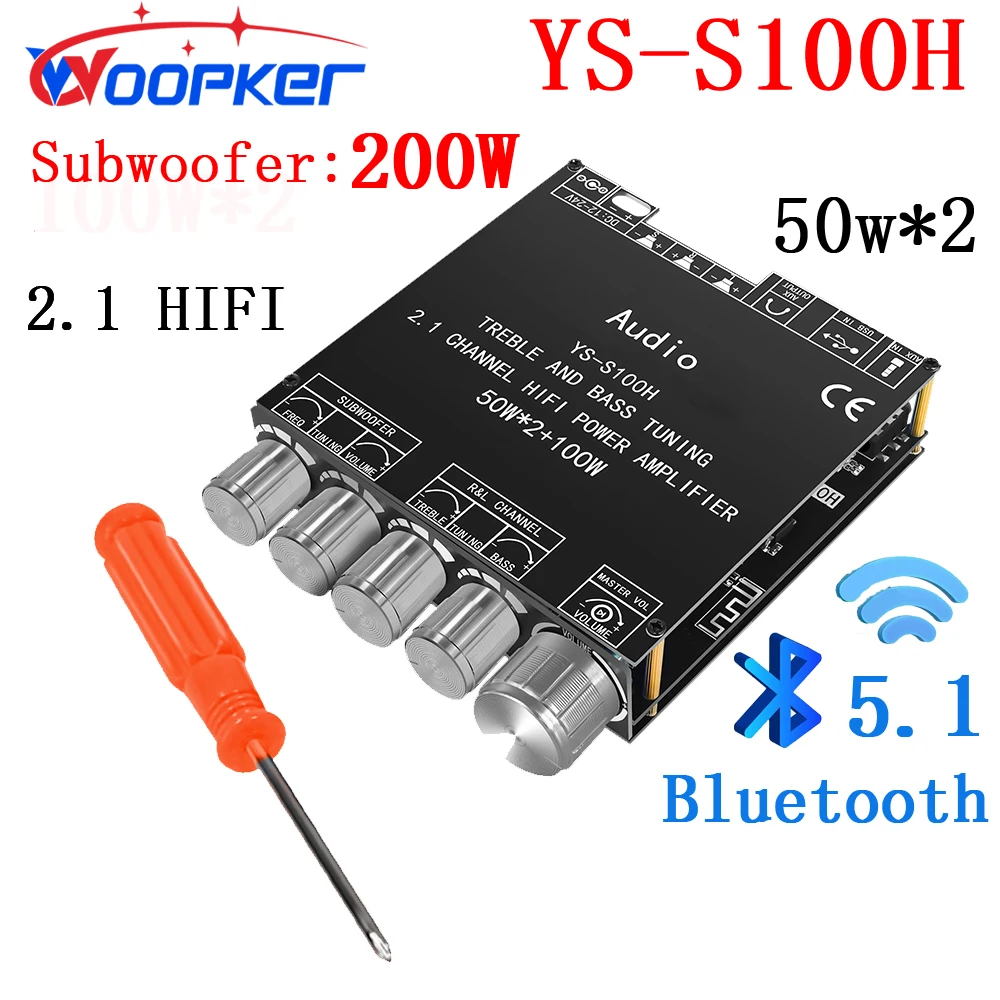 

Audio Power Amplifier Board 2.1 Channel HiFi Bluetooth 5.1 YS S100H E100L Stereo Output Left and Right Channel Subwoofer 100W*2