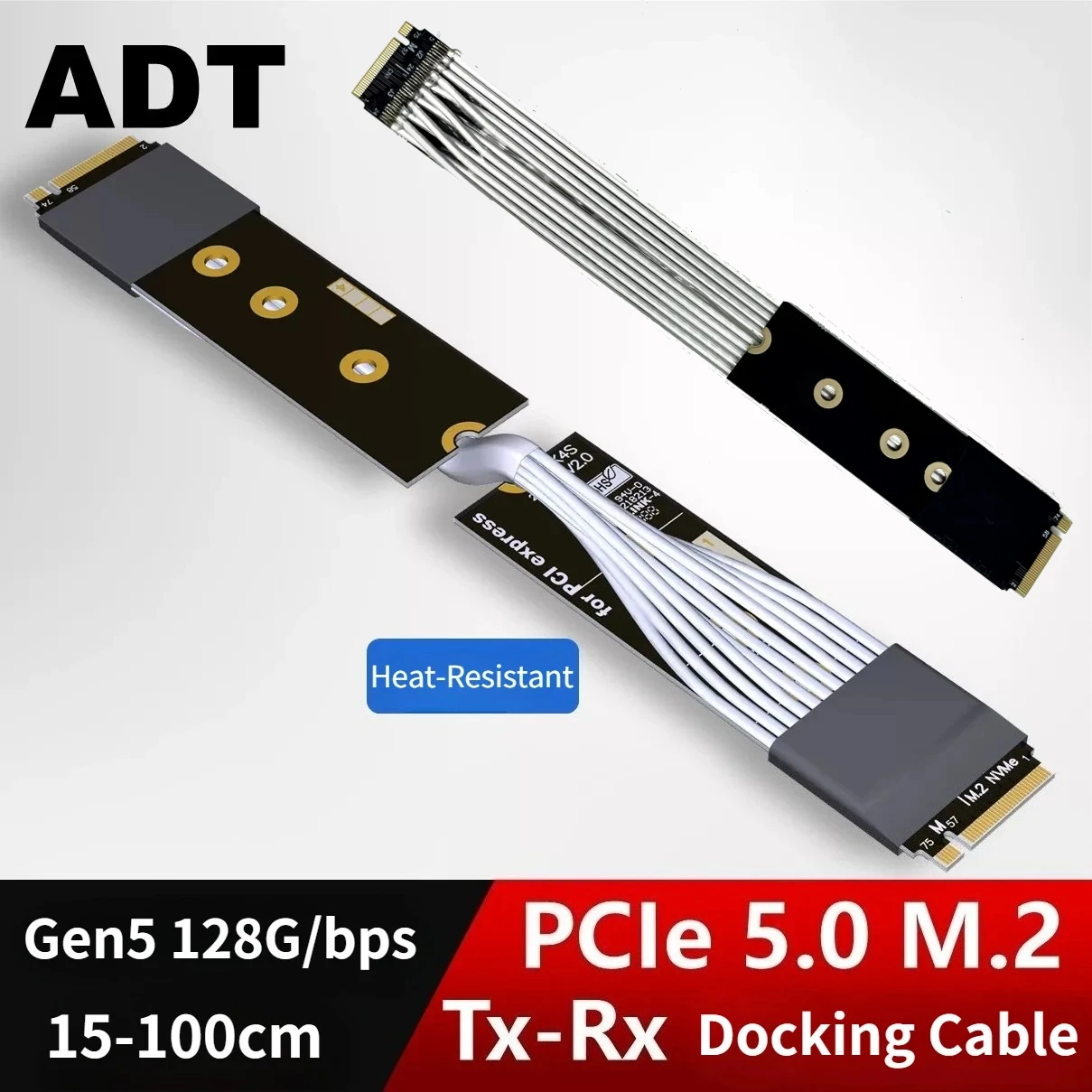 15CM-100CM PCIe 5.0 X4 M.2 NVMe to M.2 Nvme SSD Male to Male Extender Cable Gen5 Signal Docking PCIe Tx-Tx & Tx- Rx Adapter Wire