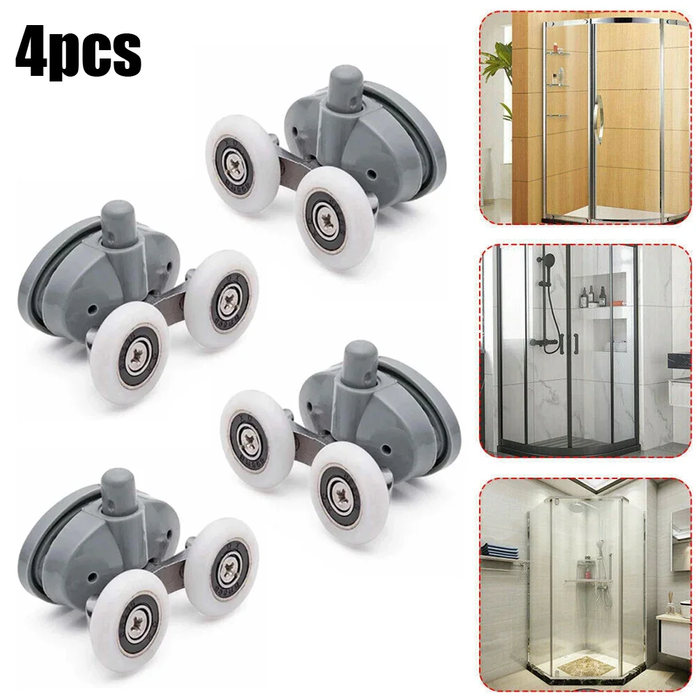 4pcs 19/23/25/27mm Shower Door Top Bottom Rollers Cabins Pulley Sliding Glass Door Roller Runners Wheels Pulleys Diameter