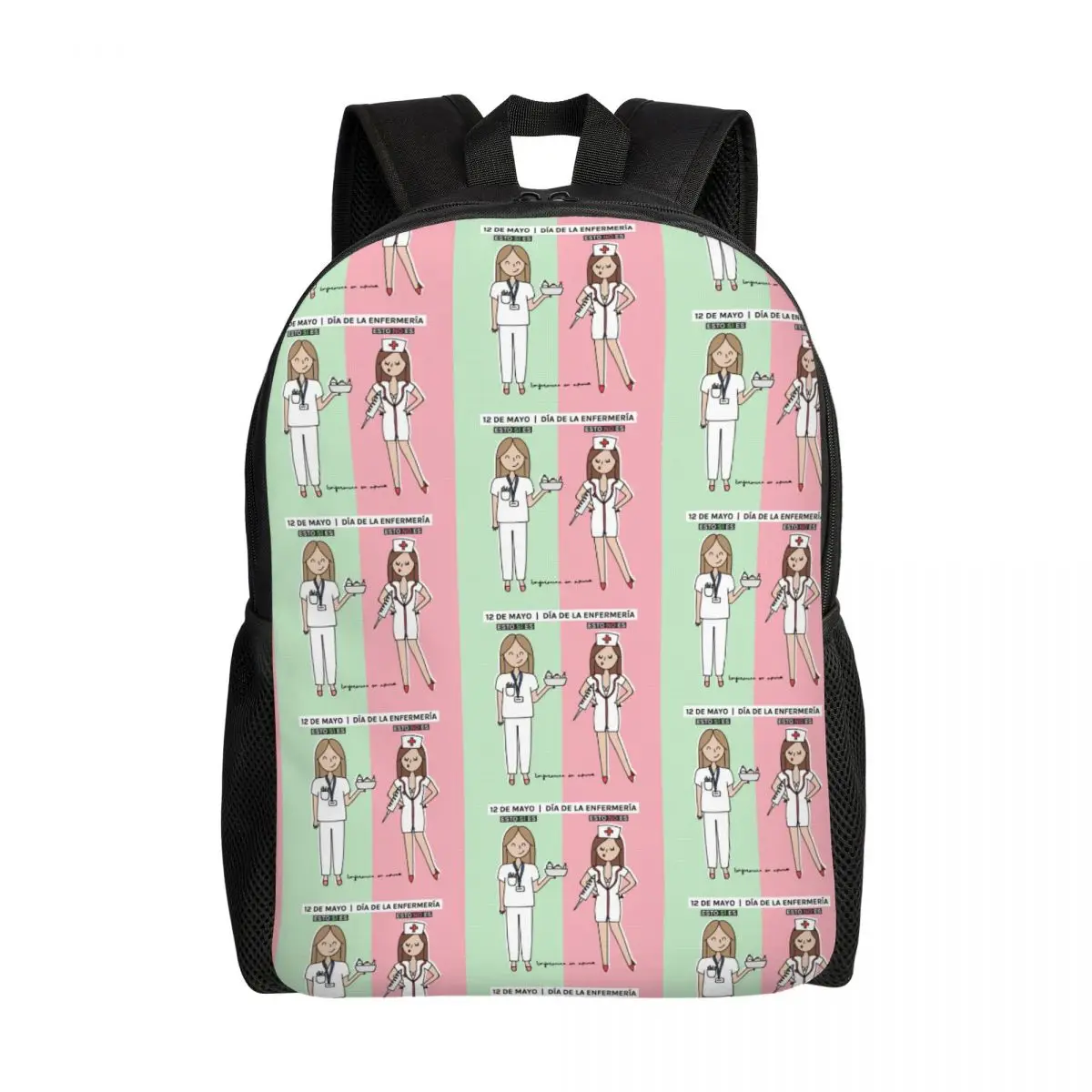 Enfermera En Apuros Cartoon Doctor Nurse Backpack for Men Women College School Student Bookbag Fits 15 Inch Laptop Bags