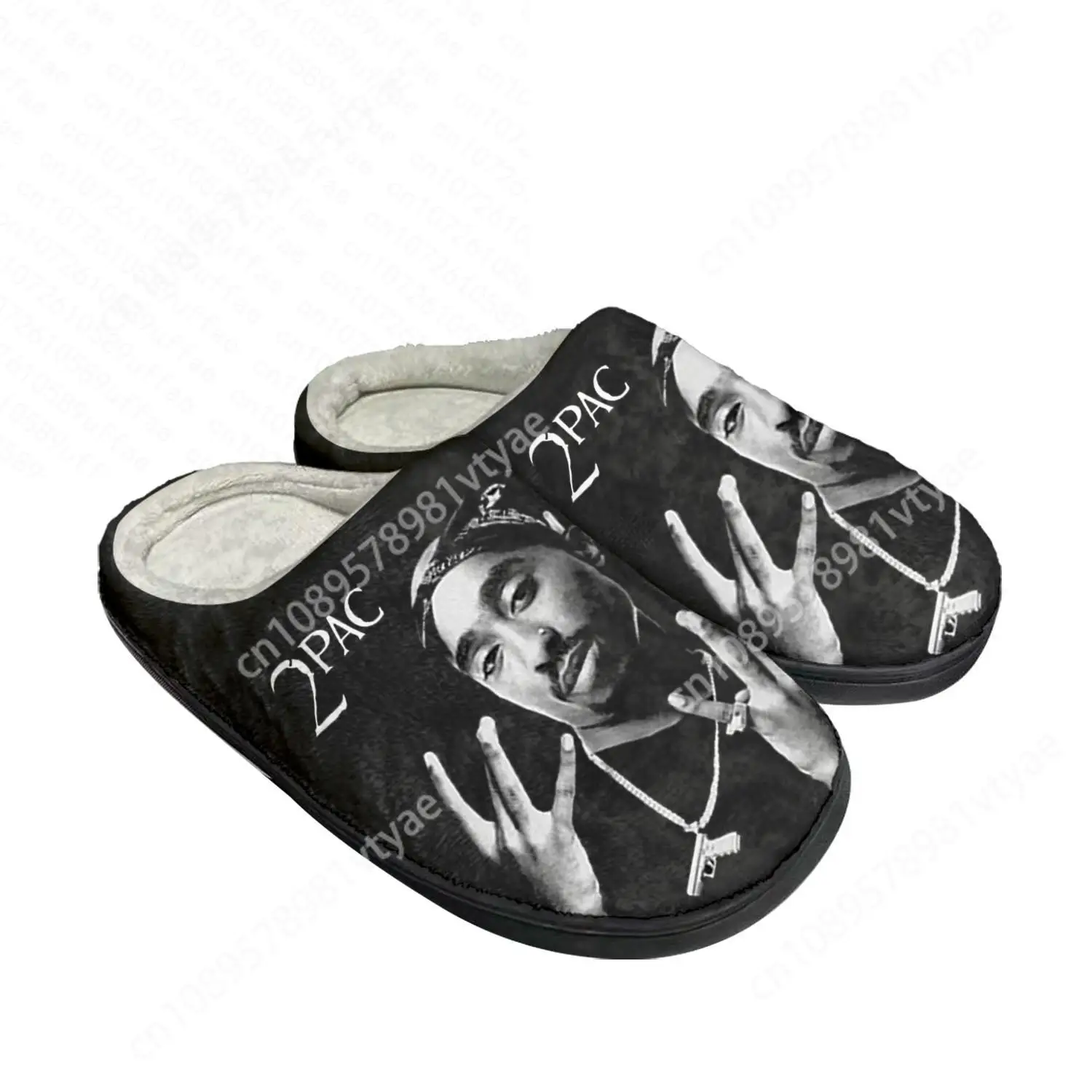 2Pac Hip Hop Rapper Tupac Pop Home pantofole personalizzate in cotone sandali da donna da uomo peluche camera da letto tenere in caldo scarpa pantofola termica nera