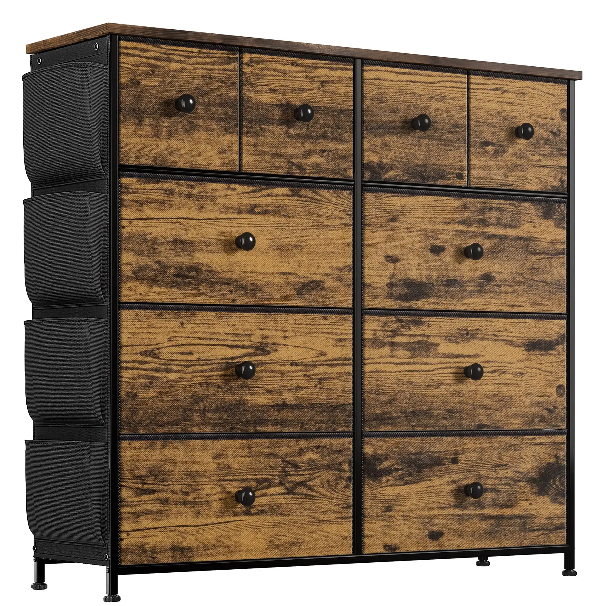 

10 Drawer Dresser Chest of Drawers with Side Pockets Fabric Dressers for Bedroom for Adults,Rustic Brown