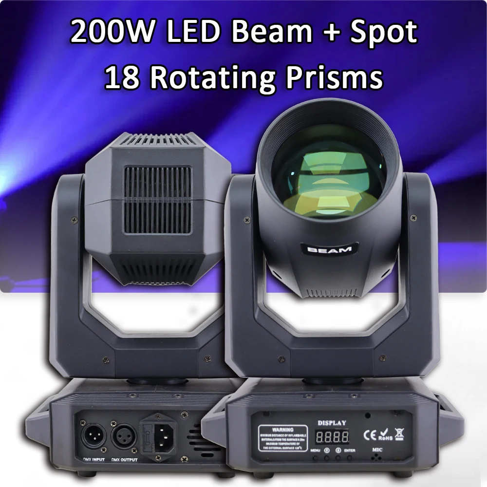 

Dj Light 200W LED Moving Head Light Beam Spot 18 Rotating Prisms Dj Dmx512 Stage Effect Light For Disco Party Bar Wedding Club