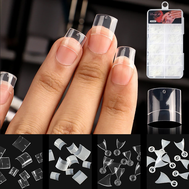 100PCS/Box Fake Nails Half Cover Nail Tips Short Nails Transparent Natural Nail Extension DIY Nail Art Press On Nail Accessories