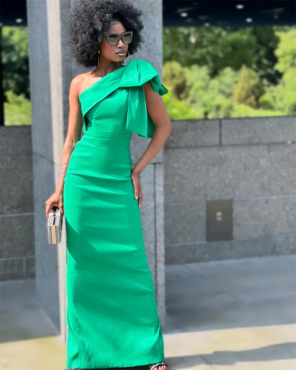 Customized Evening Dress Classic Green Jersey One Shoulder Sleeveless Prom Gowns Elegant Straight Floor Length Party Dresses
