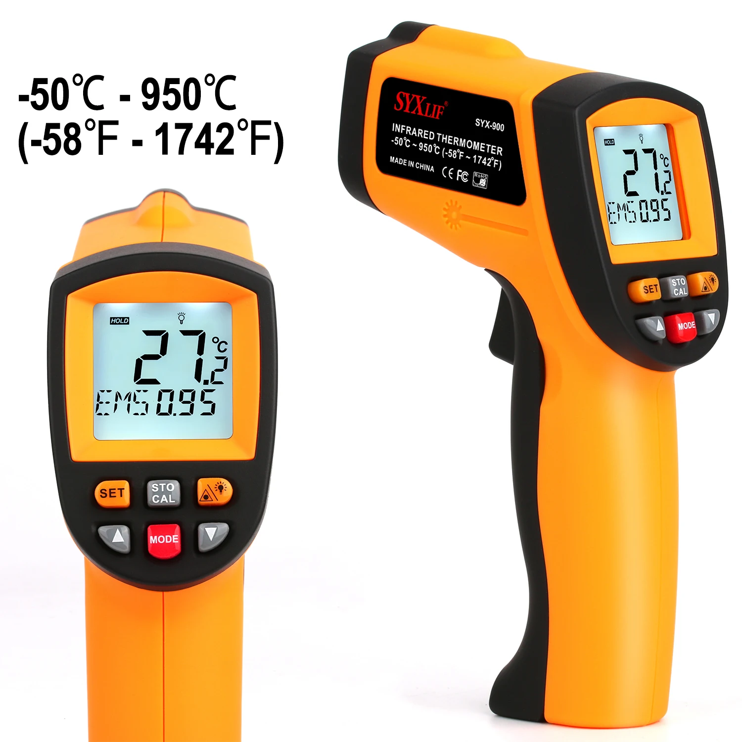 SYXLIF Infrared thermometer Digital Food Thermometer Non-Contact High Temperature Thermometer Laser -50~950 ℃ IR Temp Meter