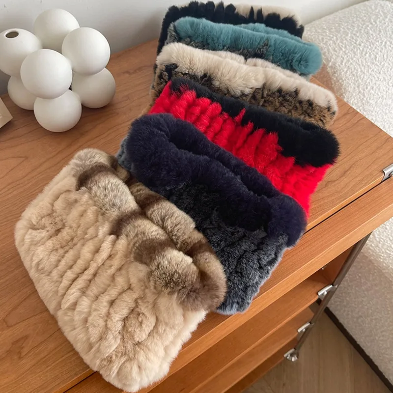 Real Rabbit Fur Scarf For Women Winter Warm Elastic Neck Cover Scarf Fashion Headband For Girls Natural Fur Ring Scarves Lady