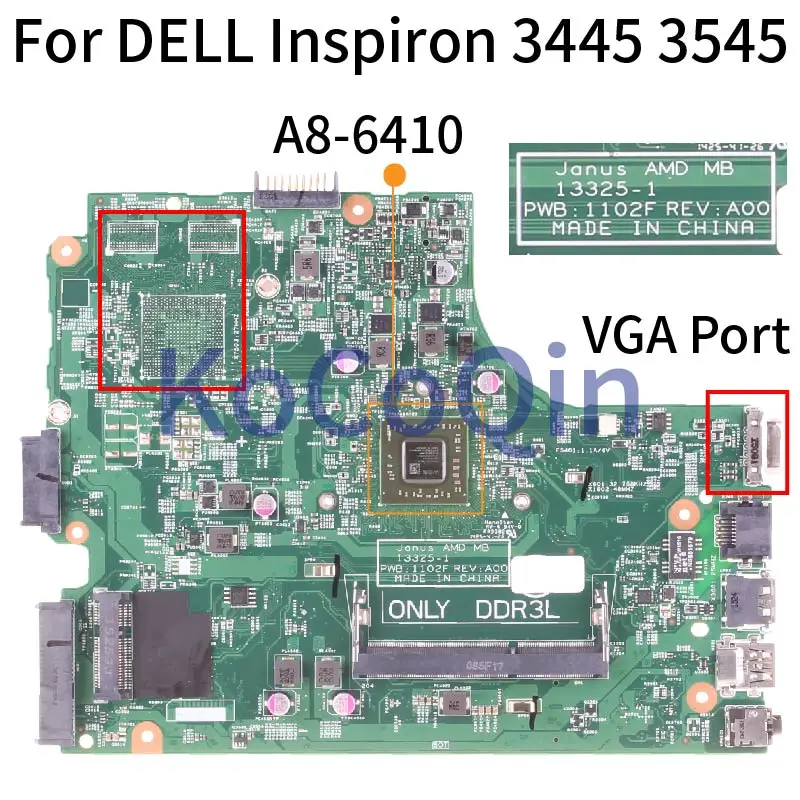 

Janus AMD MB 13325-1 For DELL Inspiron 3445 3545 Notebook Mainboard CN-0TFPK8 0TFPK8 TFPK8 0GT7JT 1102F DDR3L Laptop Motherboard