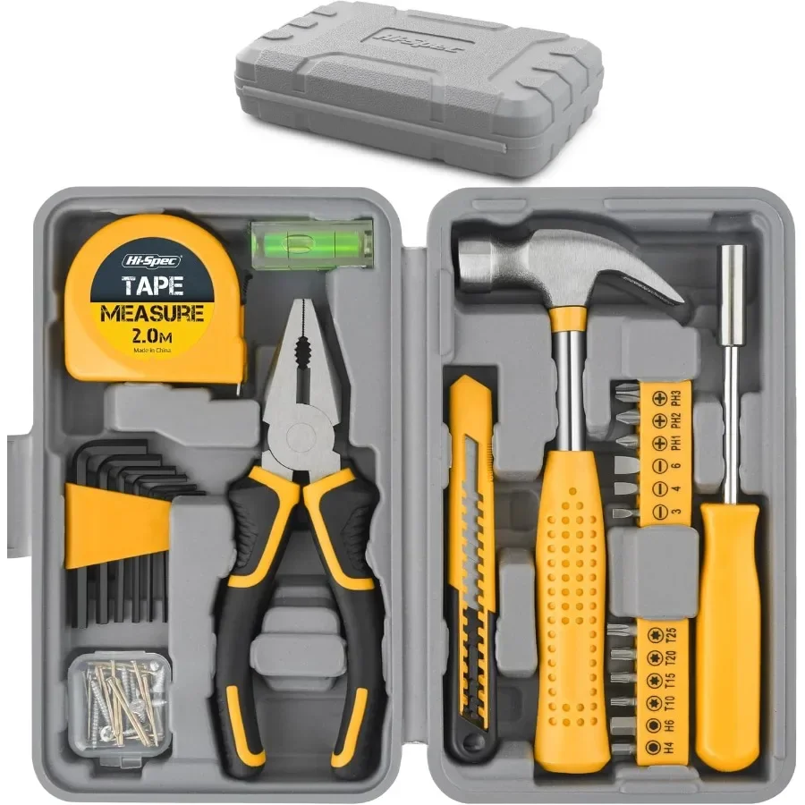 

HiSpec, 25 шт., небольшой компактный ручной мини-набор инструментов для дома и офиса, портативный ящик для инструментов «сделай сам», с необходимыми инструментами для дома