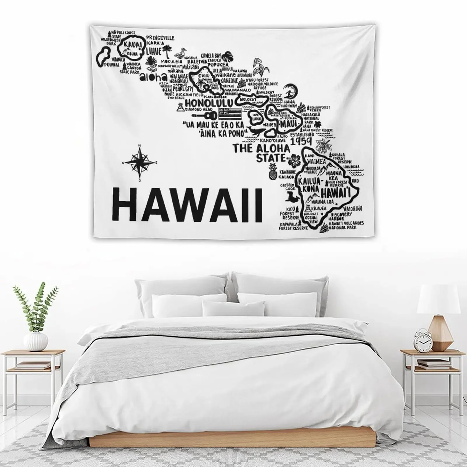 Hawaii Karte Wandteppich Raum dekor ästhetische Schlafzimmer Dekorationen Wandteppich