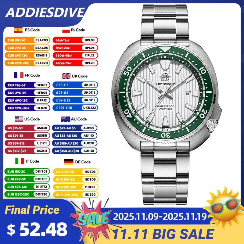 

ADDIESDIVE 2025 New Men's Watch Sapphire Glass Stainless Japan 2115 Quartz Watches AR Coated Luminous Men Watch Reloj Hombre