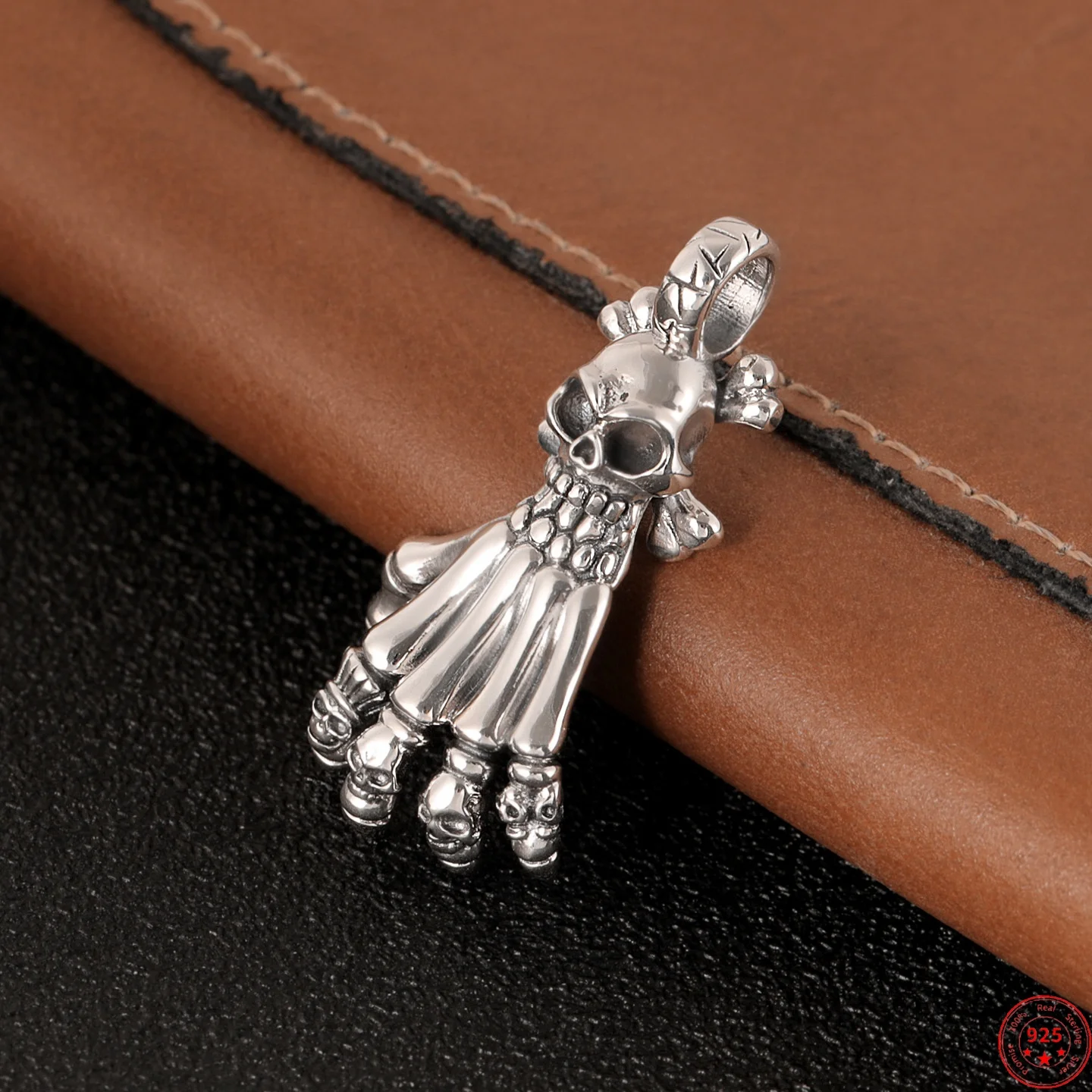

BOCAI S925 Sterling Silver Pendants for Women Men Retro Handmade Skull Skeleton Hand Amulet Charm Punk Fashion Jewelry Wholesale