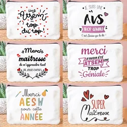 French Printed Makeup Bag Travel Neceser Travel Toiletry Organizer School Pencil Bags Graduate Gift for Maitresse Atsem Aesh Avs