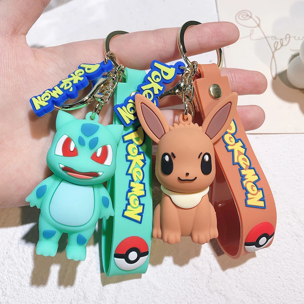 Pokemon Anime Figure Cartoon Cute Pikachu Keychain Kawaii Eevee Snorlax Bulbasaur PVC Bag Ornament Doll Kids Charm Gifts
