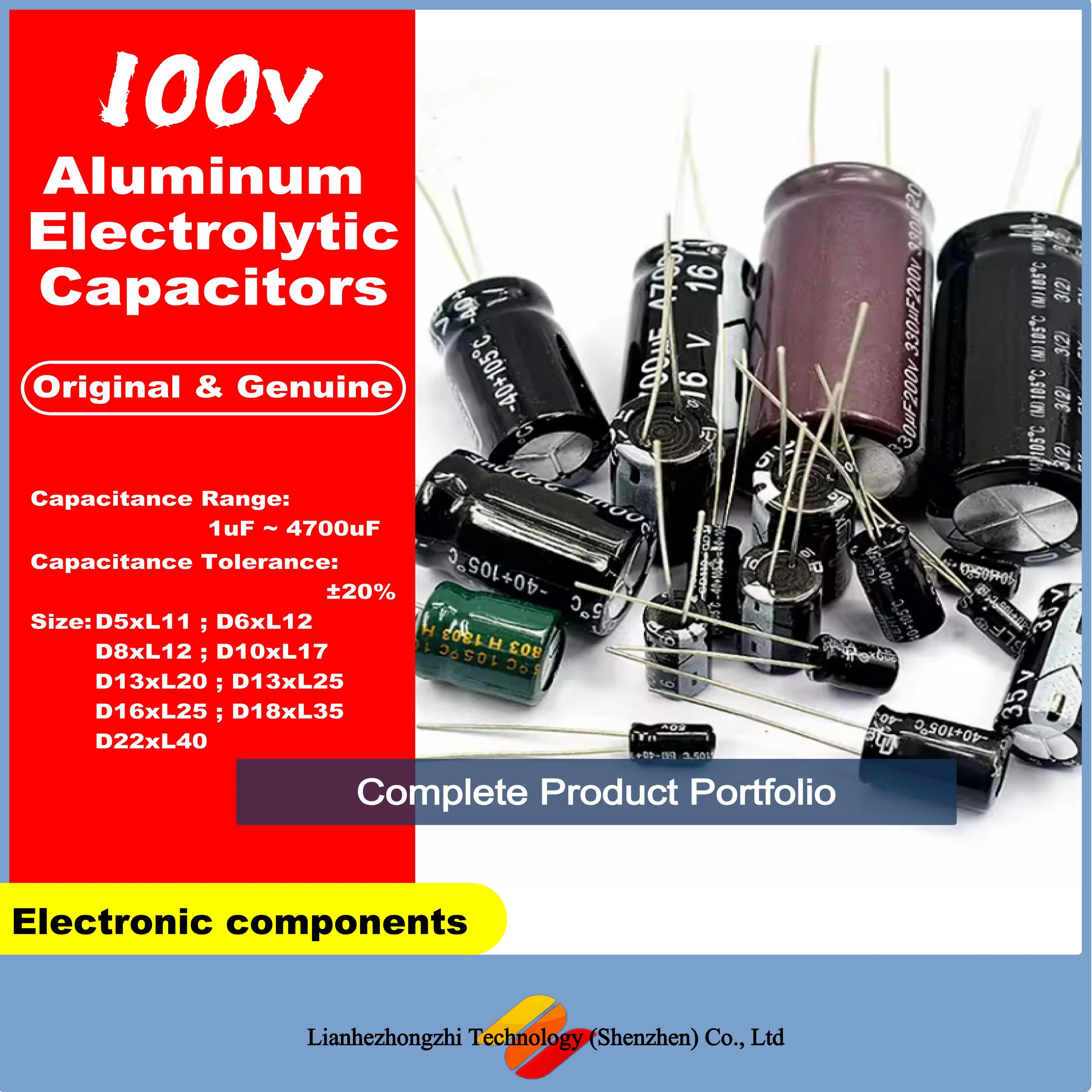 

100V Aluminum Electrolytic Capacitor 1uF 2.2uF 3.3uF 4.7uF 10uF 22uF 33uF 47uF 100uF 220uF 330uF 470uF 1000uF