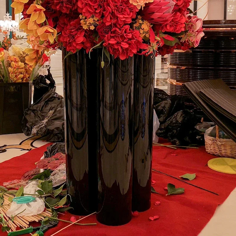 Vase ornament living room straight anti-drop hotel lobby shopping mall black high-end floor vase large diameter 60CM