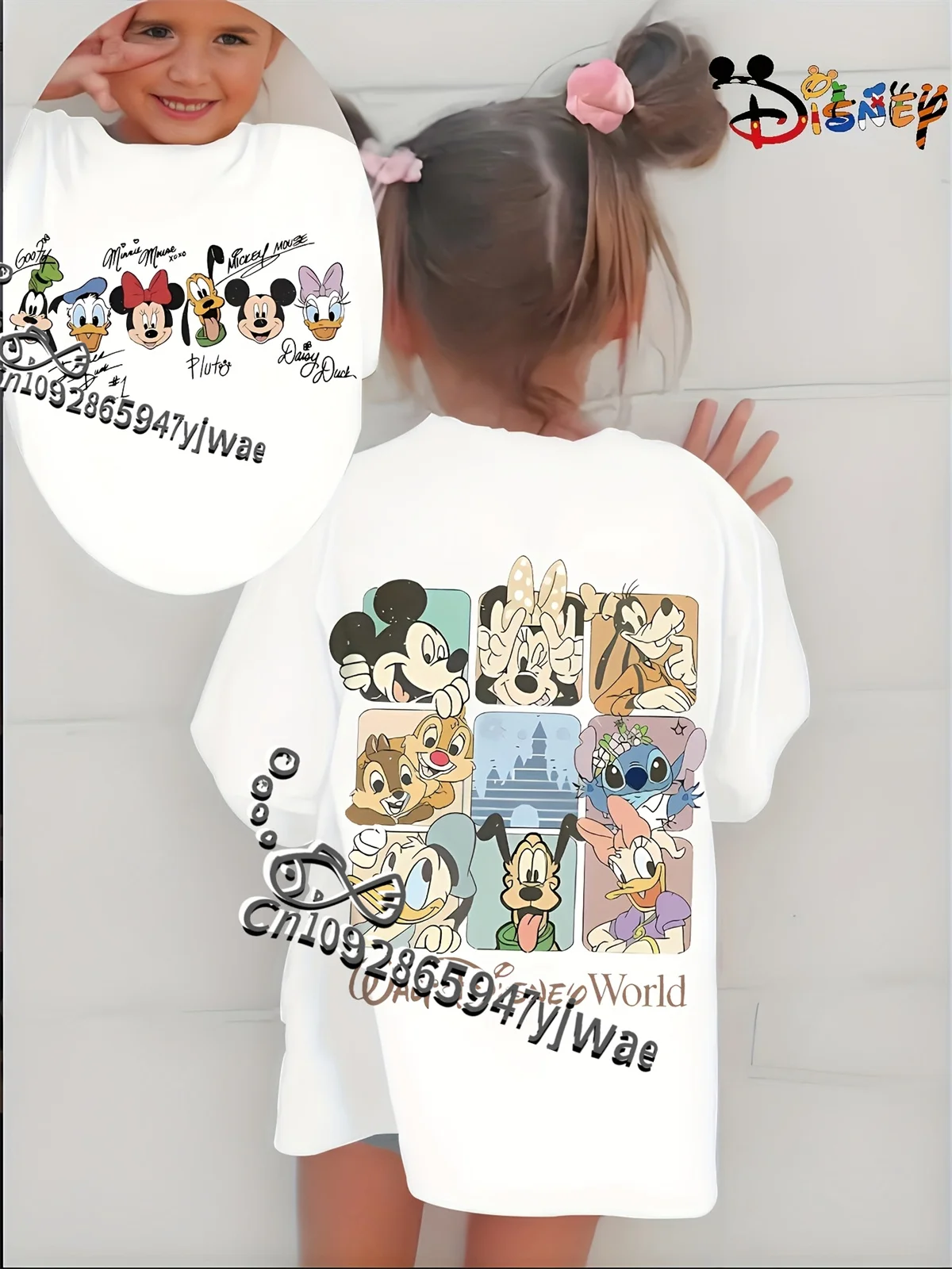 

Футболка с двусторонним графическим принтом «Микки» 2026 года, 9-сеточная сетка, для отдыха, семейных путешествий и летнего использования, детская и взрослая.