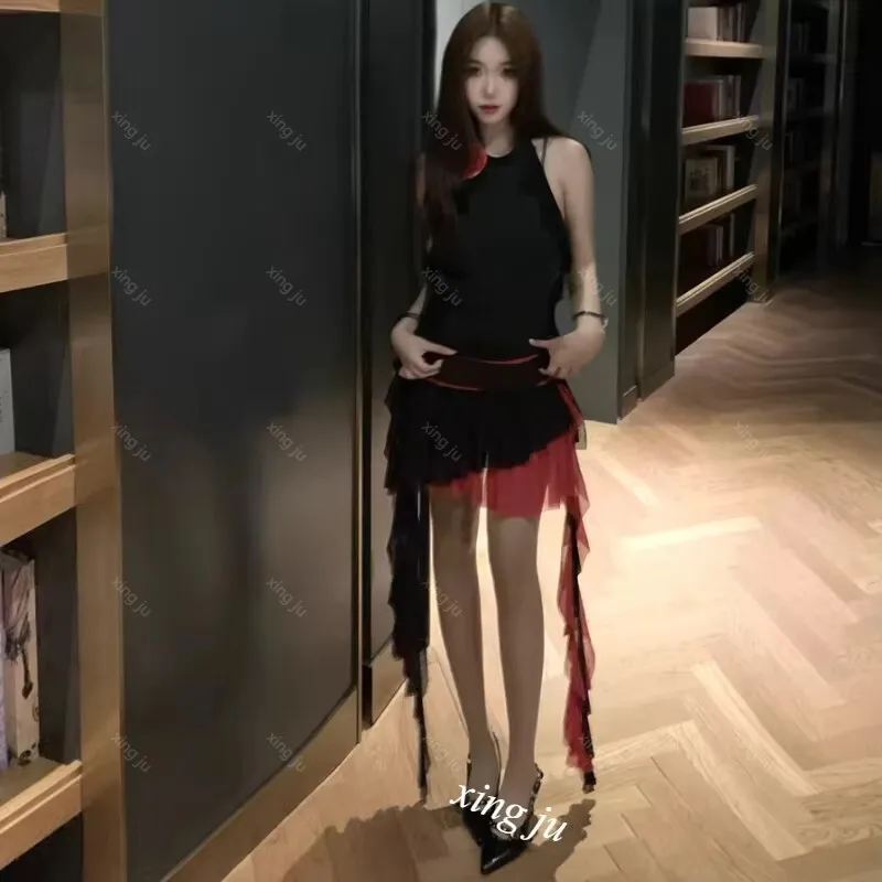 Sexy Women Group Cosplay Costumes Ladies Singer Kpop Outfits Sling Crop Tops Irregular Skirt Nightclub Stage Performance Wear