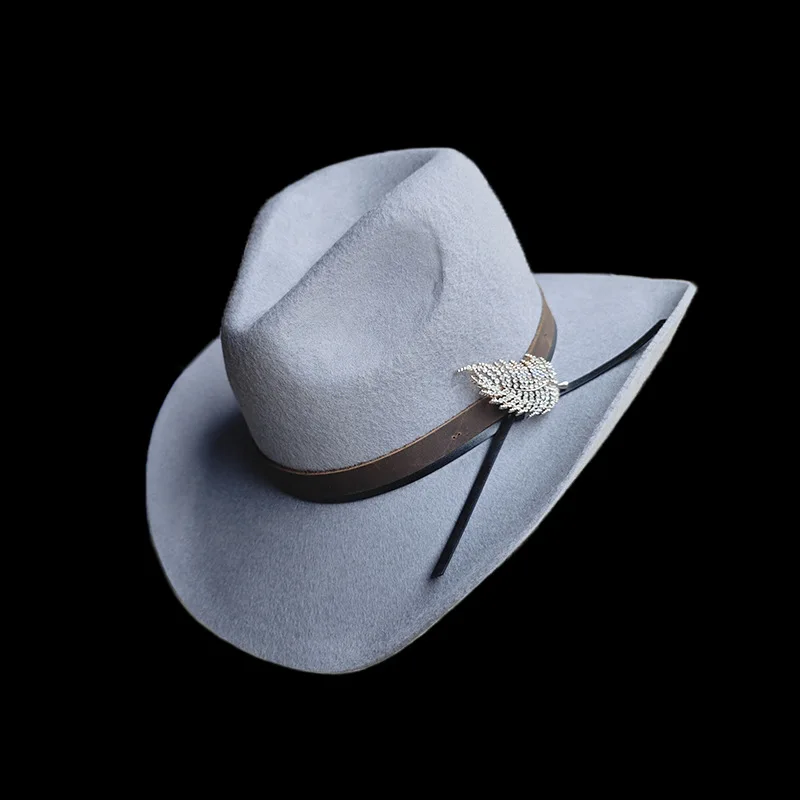 Wool Fedora Hat, Fashionable and Versatile, Felt Hat with Curved Brim and Leather Strap Decoration, Jazz Hat