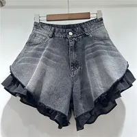 WTHT nouvelle mode femmes Patchwork ourlet lavage Denim Shorts 2025 été à la mode taille haute a-ligne pantalons courts femme 1LS1393 4