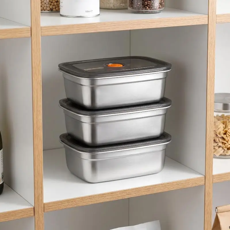 Stainless Steel Camping Lunch Box Sealed Leak-proof Bento Box Microwave Suitable Large Capacity Refrigerator Freezer Storage Box view 6