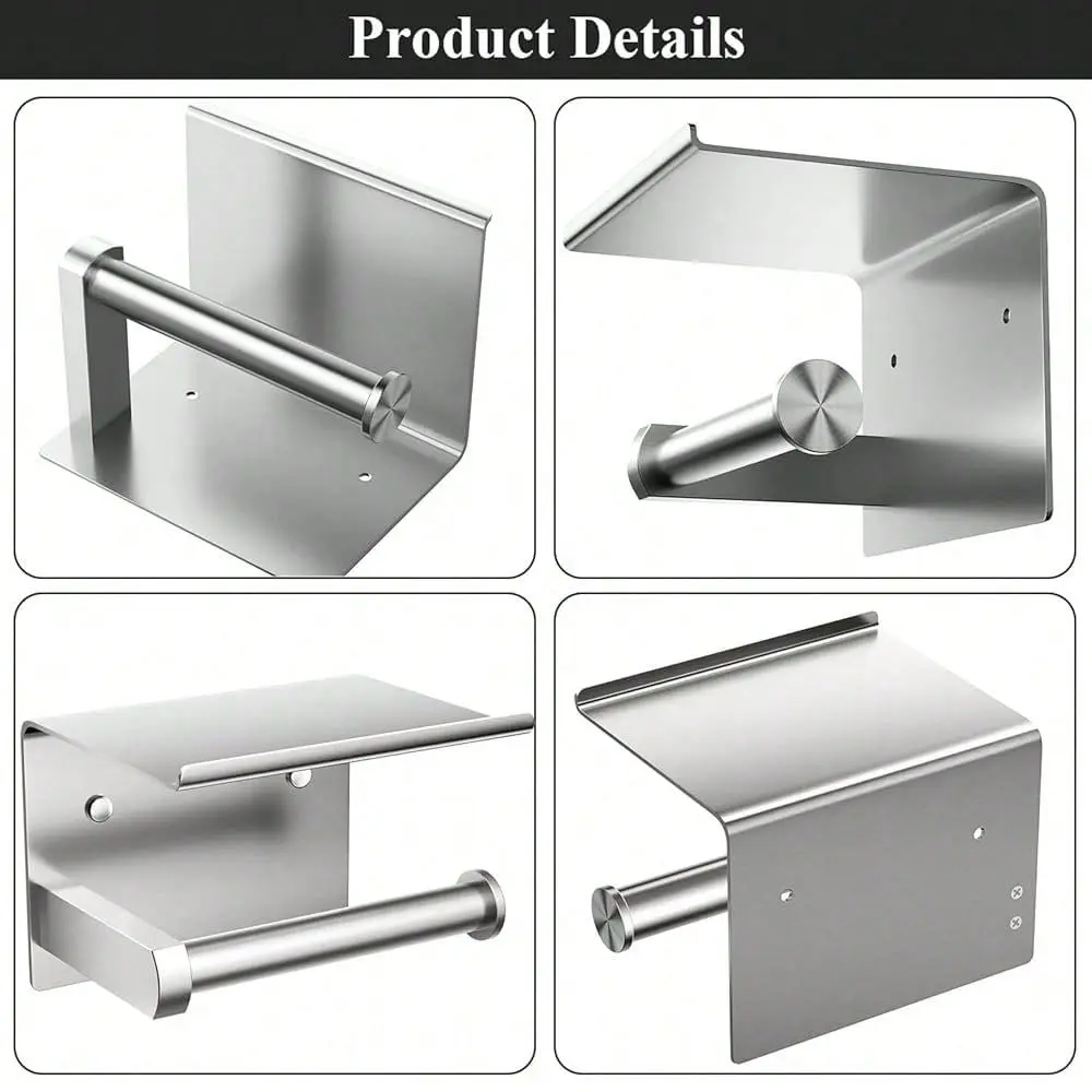 

Toilet Paper Holder With Phone Shel F, Adhesive Or Screw Wall Mount Toilet Tissue Roll Holder, Rustproof Multifunctional Stainl