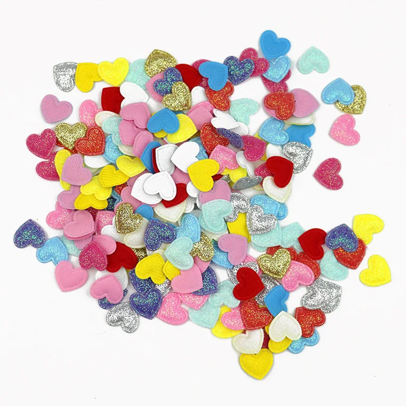 100Pcs 1.7*1.6CM Mini Shiny Heart Padded Patches Appliques For Clothes Hats Hairpin Ornament Accessories DIY Craft Embarrassment