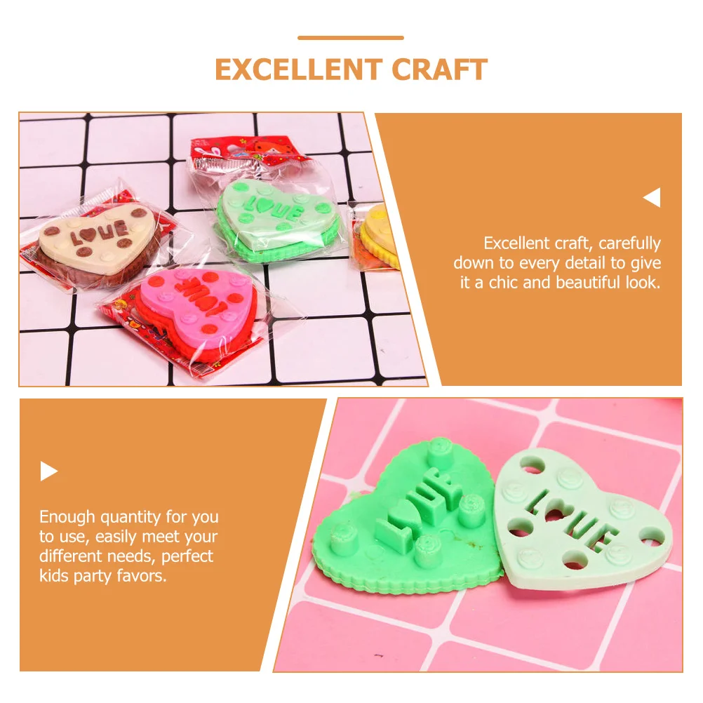 20Pcs Cake Erasers Cute Heart Shaped Kids Erasers Bulk Fun Designs for School Home Teaching Learning Activities