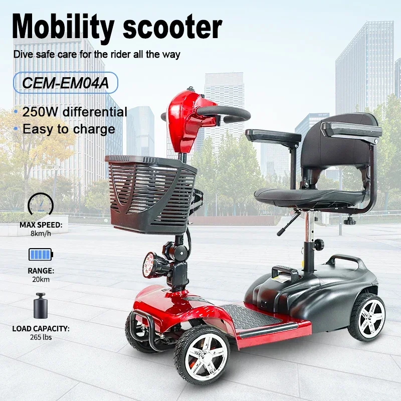 Oem 4 Wheel 310lb Heavy Duty Seniors 8 km/h Travel Mobility Scooter 24v 250W Handicapped Disabled Mobility Scooter For Elderly