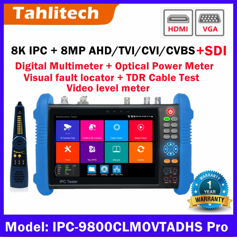 8K CCTV IPC Tester 8MP AHD CVI TVI POE IP Camera Testing Tool Net Cable Tracer HDMI VGA input 7-Inch Touch Screen CCTV ip Tester
