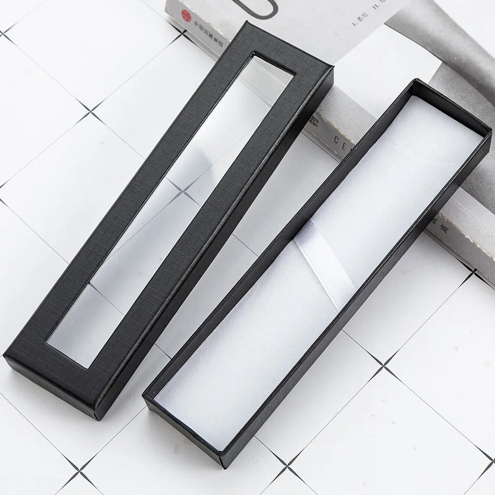 

4Pcs Pen Storage Box Transparent Window Durable Paper Material Protective Shaking Stains Gift Wrapping Container