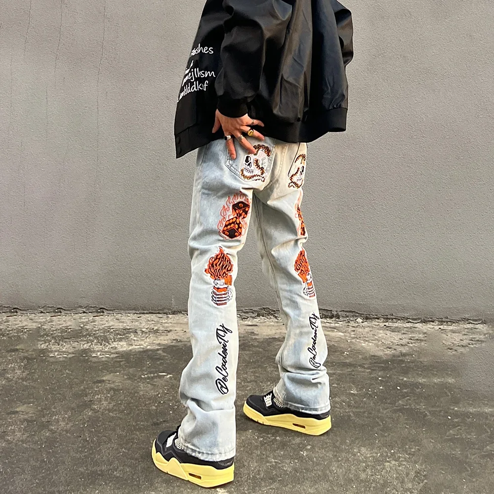 

Graphic Jeans Men Slim Street Fashion Y2k Vaqueros Pantalones Hombre Fit Original Autumn Trousers Winter Streetwear Denim Pants