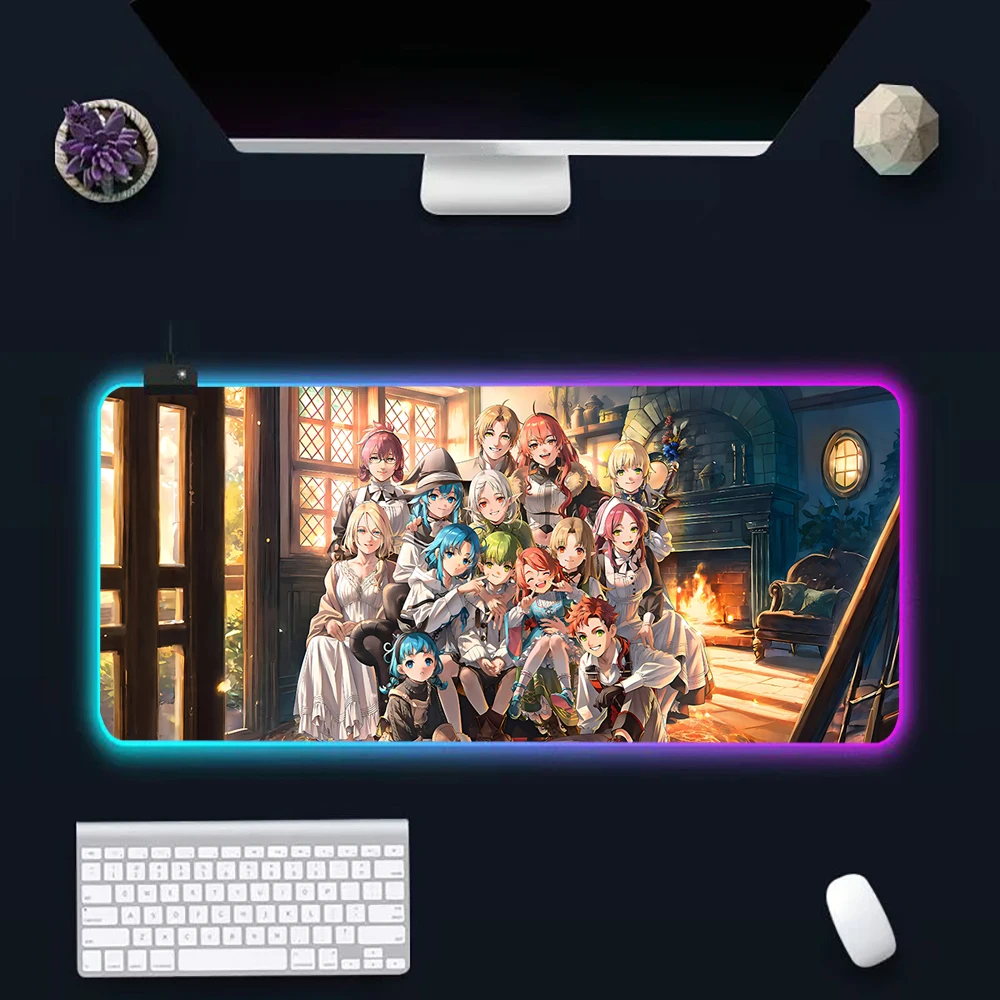 

Коврик для мыши с RGB-подсветкой для ПК-геймеров, с изображением красивой аниме-девушки из Mushoku, светящийся, резиновый, для игрового компьютера
