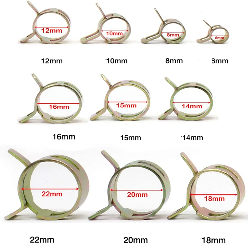 Clip de resorte de combustible, abrazadera de silicona al vacío para manguera de combustible, aceite y agua, 10 piezas, 6mm-20mm, a elegir