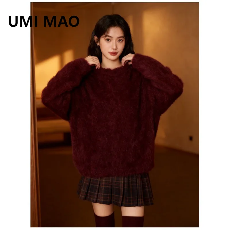 

UMI MAO Autumn New Women's Street Fashion Solid Color Round Neck Oversized Sweater