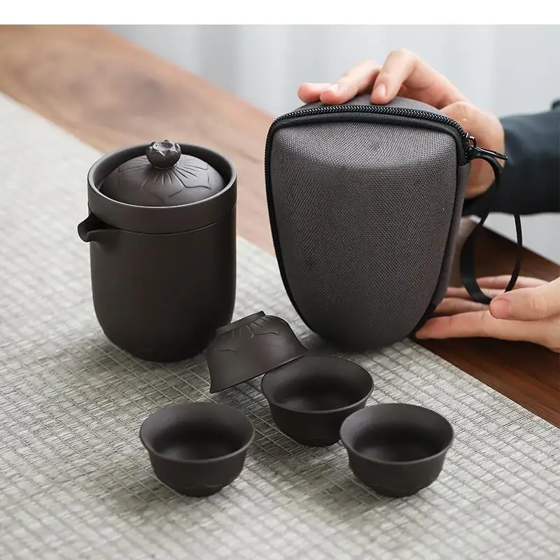 

Travel Tea Set Ceramics Teaware Sets One Pot Four Cups Utensils Outdoor Teapot Teacup Kung Fu Making