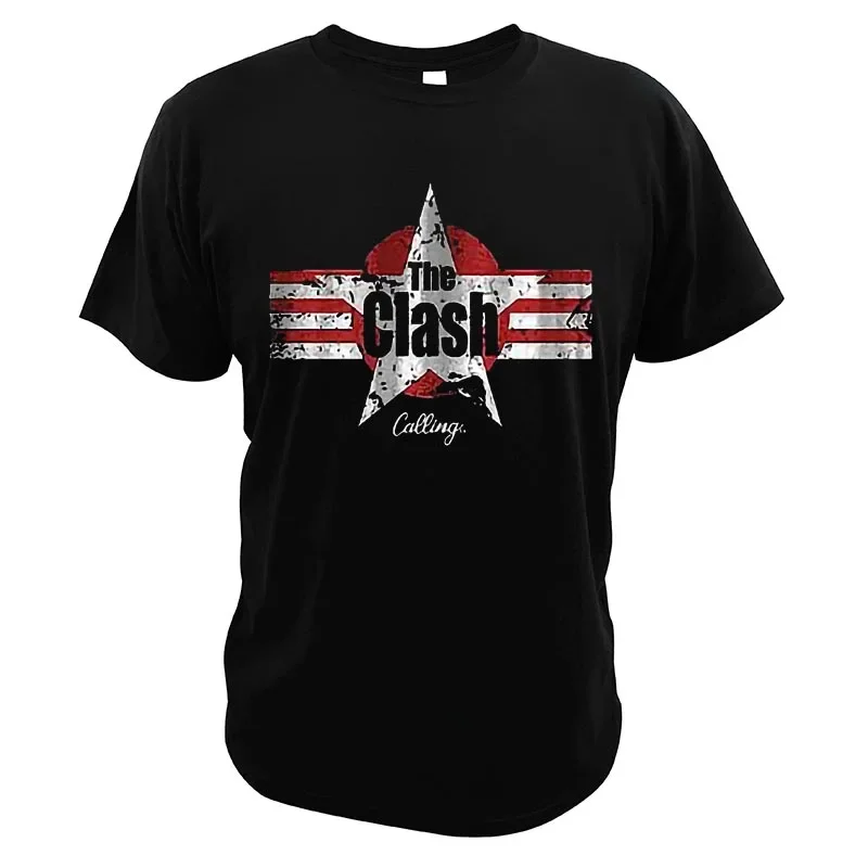 Summer streetwea The Clash Band Flag T-Shirt Punk Rock Band Men\'s T Shirt Cool Casual Summer Breathable 100% Cotton Top EU Size