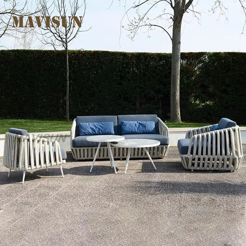 

New Outdoor Sofa For Open-Air Rattan Chair Small Coffee Table Round Bed Hotel Garden Furniture Combination Leisure Recliner