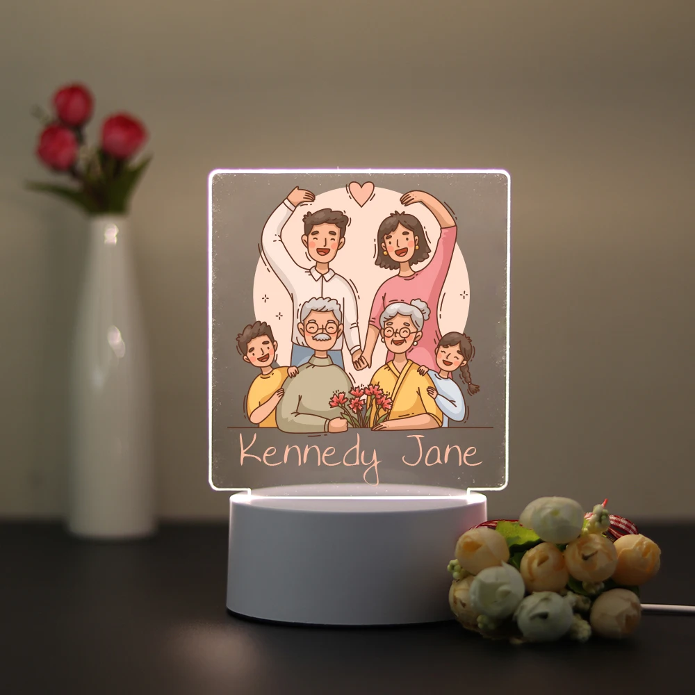 Personalized Custom Family Fashion  Night Light 3D Illusion Lamp Valentine'S Day Bedside Lamp Acrylic Night Lights Gift