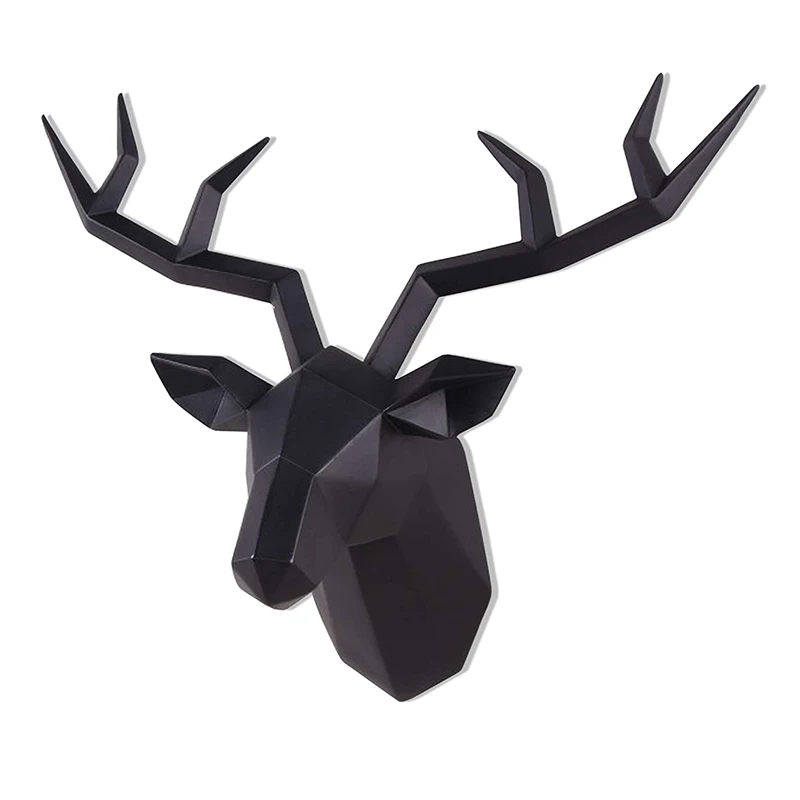 Deer Head Sculpture Animal Statue Figurines Wall Hanging Creative Elk  Art Antlers Statuette for Office Decoration Wall Mount