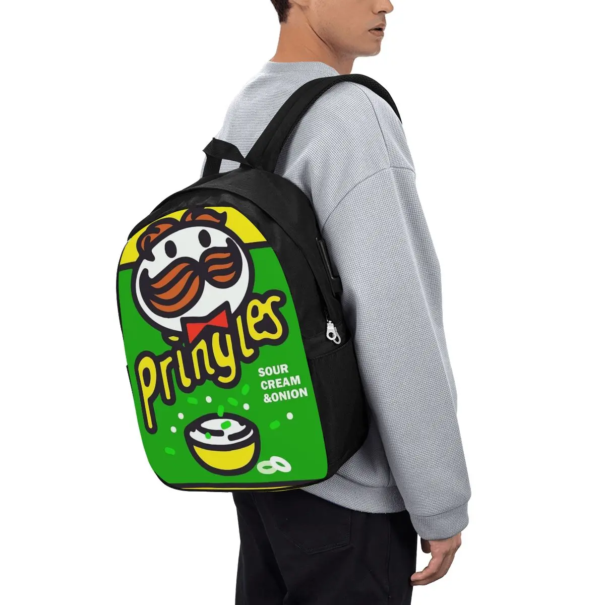Potato Crisps Chips Pringles Print Backpack Travel Notebook Bag Computer College Student School Bag Laptop Shoulder Bags