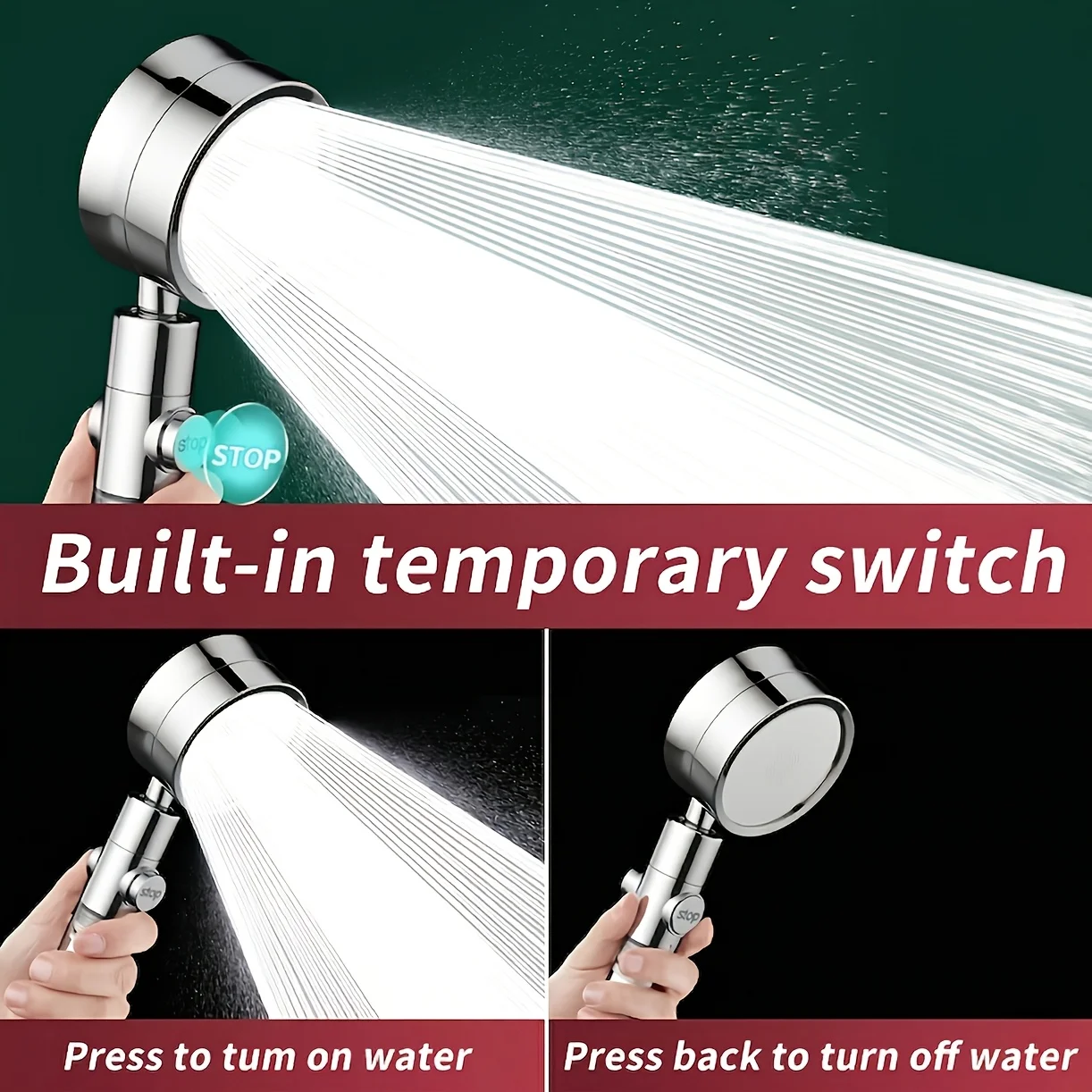Visible Filter Window Handheld Shower 3 Modes 360° Rotate One-Click Stop 20/15/10 Filters Punch-Free Bracket Hose Home Use view 5
