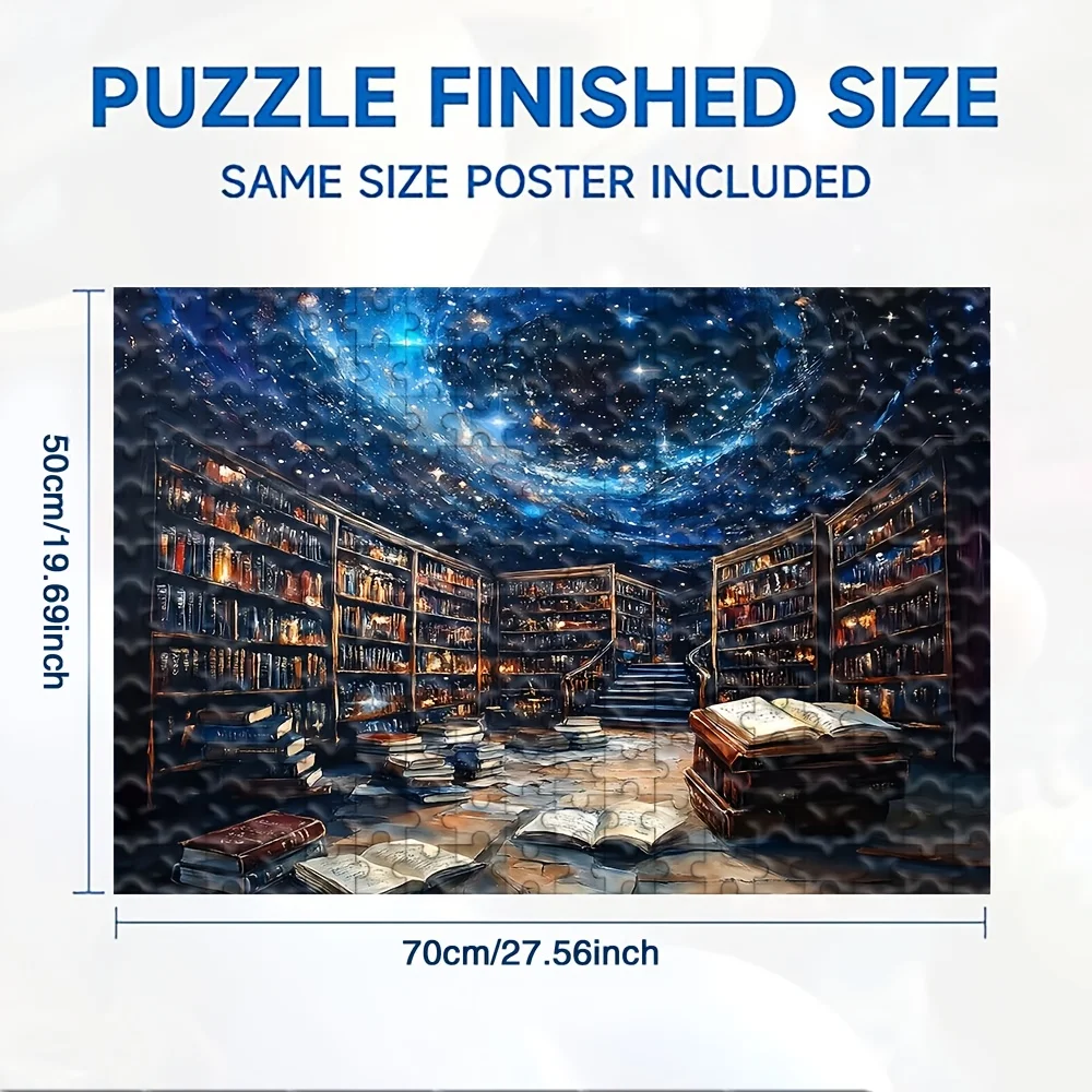1000ピース 大人向けジグソーパズル - 星月夜の図書館（本棚と開いた本付き）、大人向けの難しい大型パズル