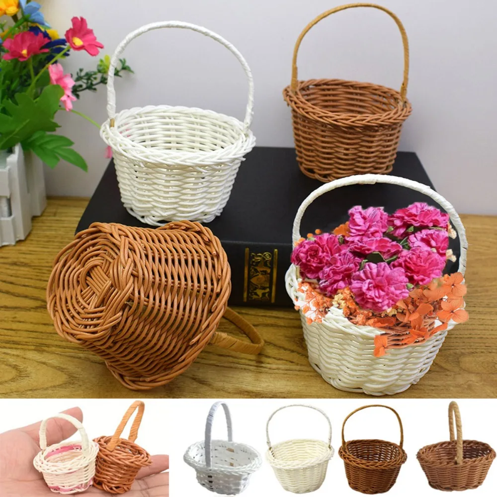 模造籐製ハンドル付き家庭用手編み収納バスケット10種類の織り花バスケット