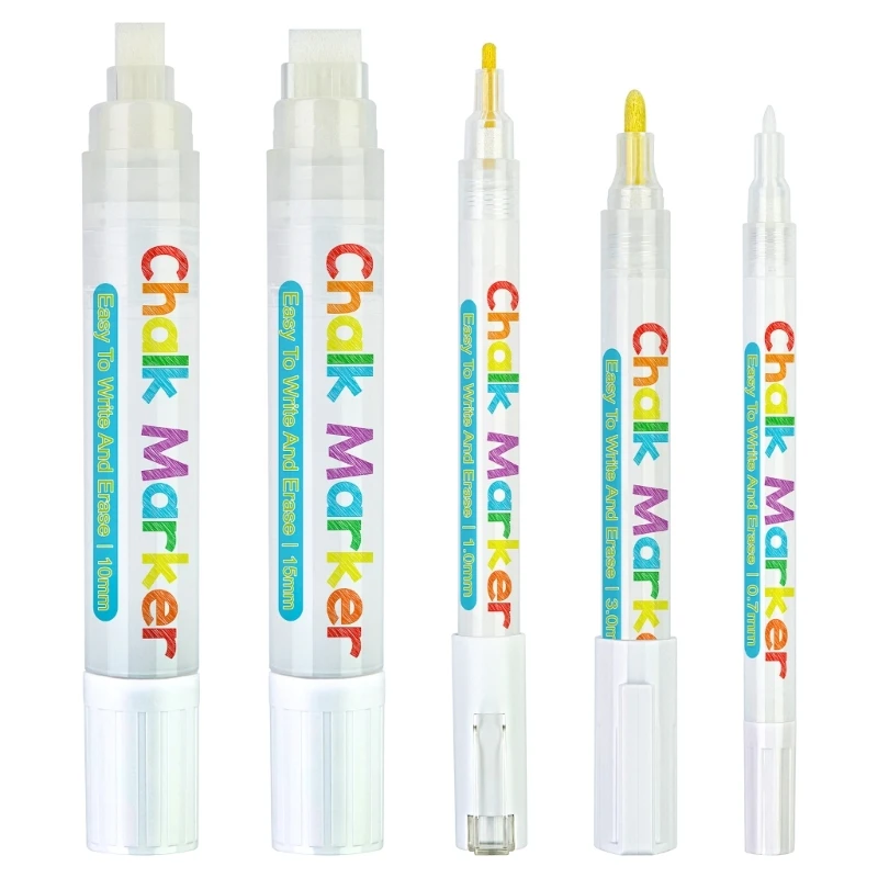 5 Pcs Liquid Chalk Marker Water-Base Marker White Window Chalkboard Marker Graffitis Pen for Painting and Drawing