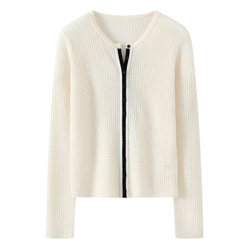 

Spring/Autumn 100% worsted Yangtze yarn wool cardigan casual knit women's sweater fit round neck Tops luxury trend button Jumper