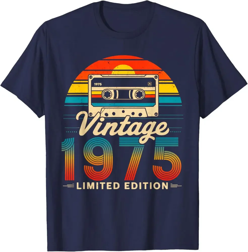 1975 Retro 50th Birthday T-Shirt Old Gifts 50 Years Vintage Born in Funny Y2k Clothes Street Fashion Graphic T Shirts Cotton #2