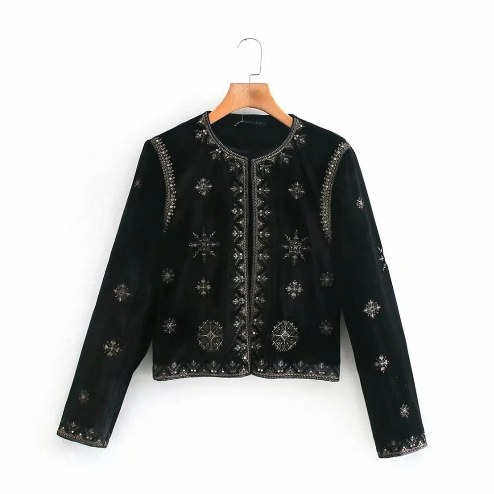 

2021 Autumn New Arrival Black Print round Neck Vintage Long Sleeve Open Cardigan Women's Wholesale Fashion from Amazon