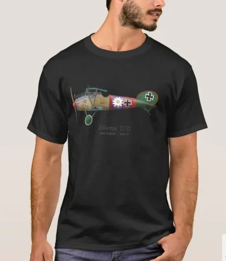 Camiseta de avión de combate alemán Ace Paul Baumer Albatros D V de la Segunda Guerra Mundial, nueva camiseta 100% de algodón de manga corta con cuello redondo, Top informal para hombre